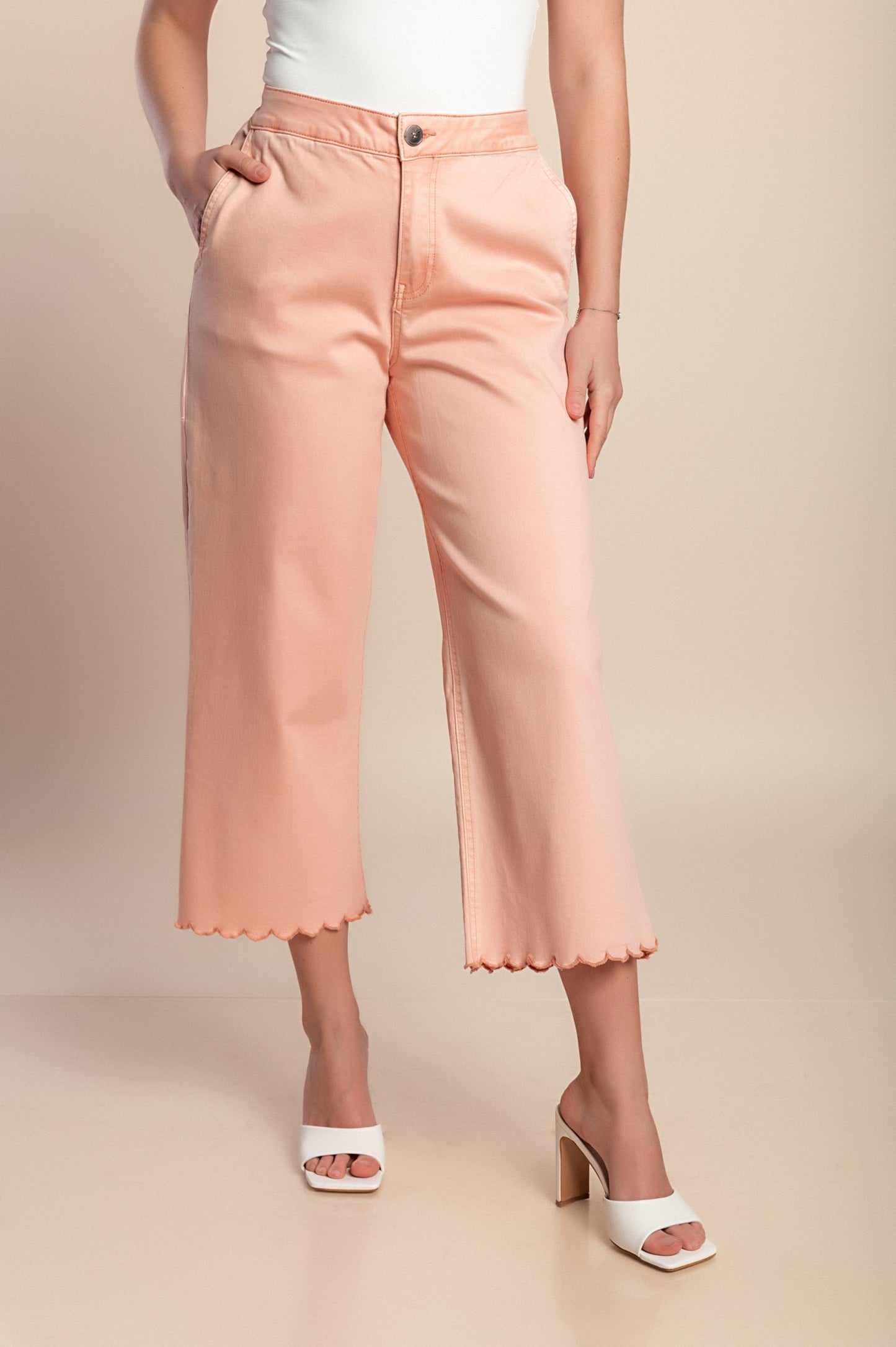 Pantaloni a vita alta 7/8, rosa chiaro