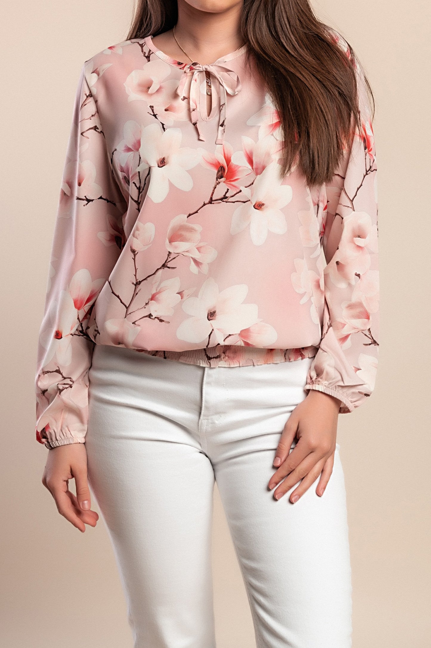 Camicetta taglie forti con stampa floreale, rosa chiaro