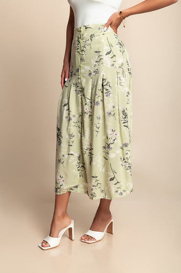 Gonna taglie forti con stampa floreale, verde chiaro