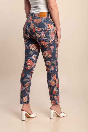 Jeans con stampa floreale, rossi