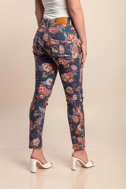 Jeans con stampa floreale, rossi