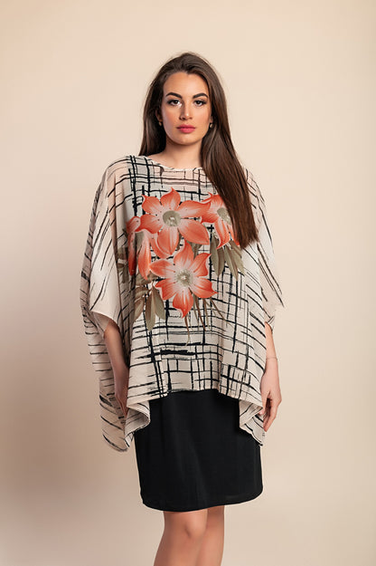 Abito stampato taglie forti, nero