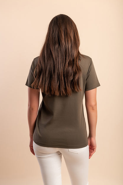 T-shirt in cotone con scollo rotondo, fucsia