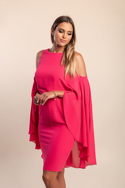 Abito midi con scollatura a spalle scoperte, rosa