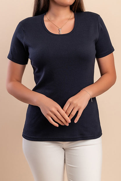 T-shirt in cotone taglie forti, blu scuro