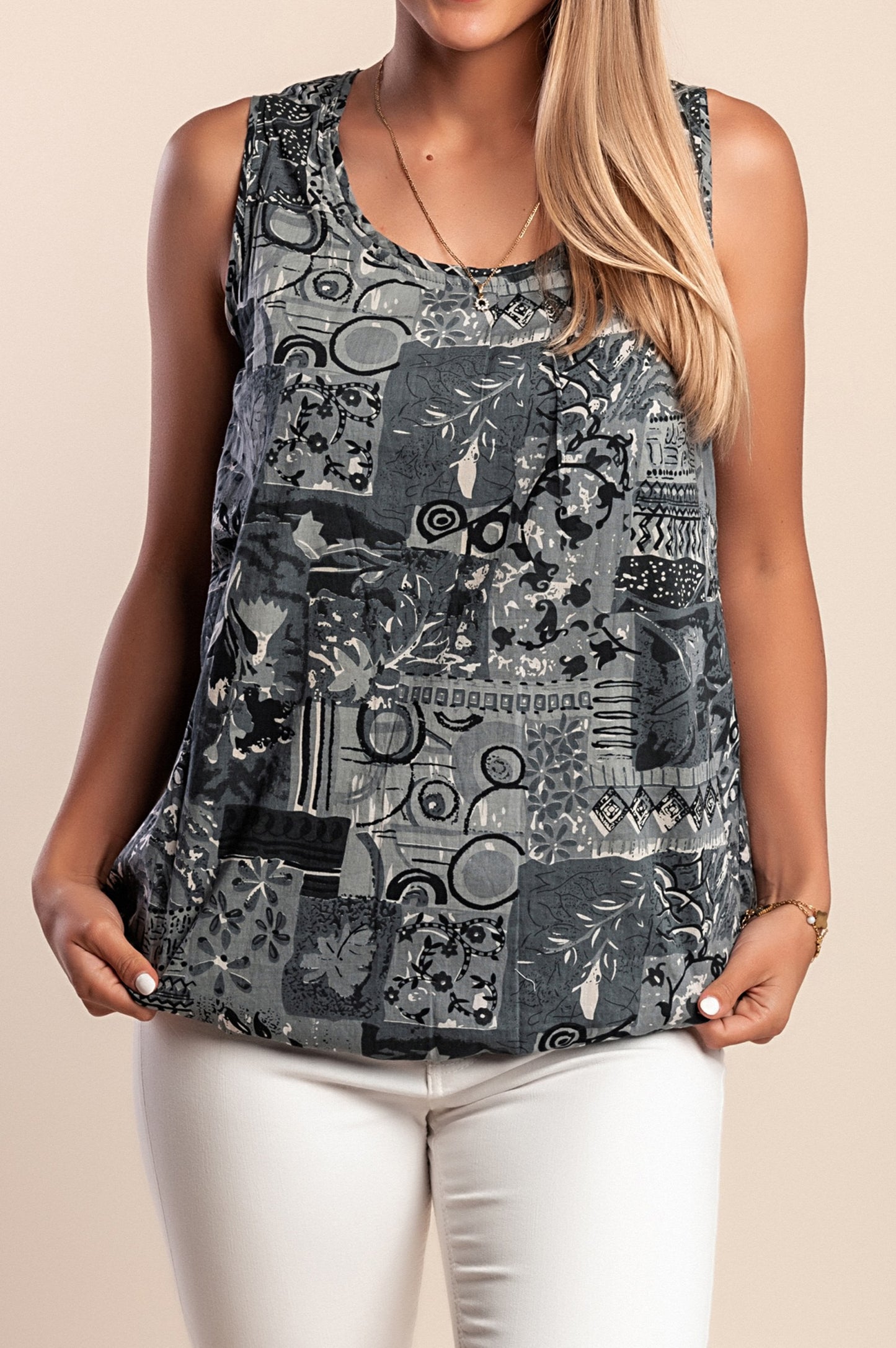 Top in cotone stampato, grigio