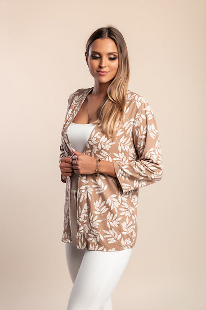 Cardigan stampato taglie forti, beige