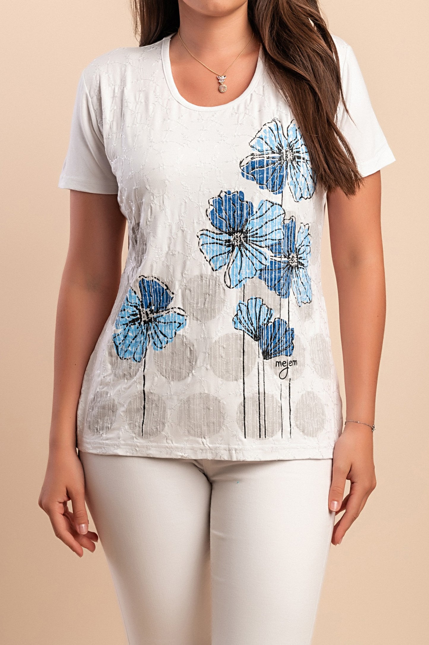 T-shirt con stampa floreale, bianca