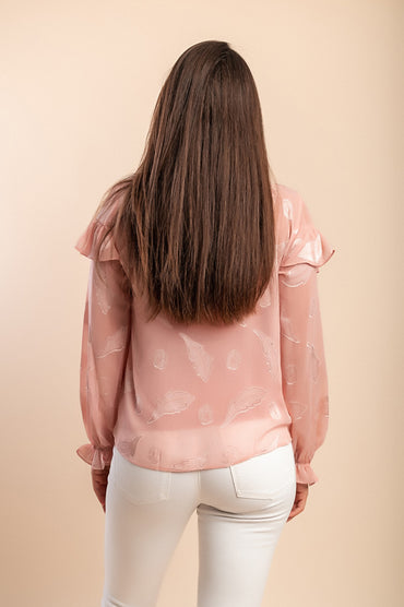 Blusa con volant, rosa chiaro