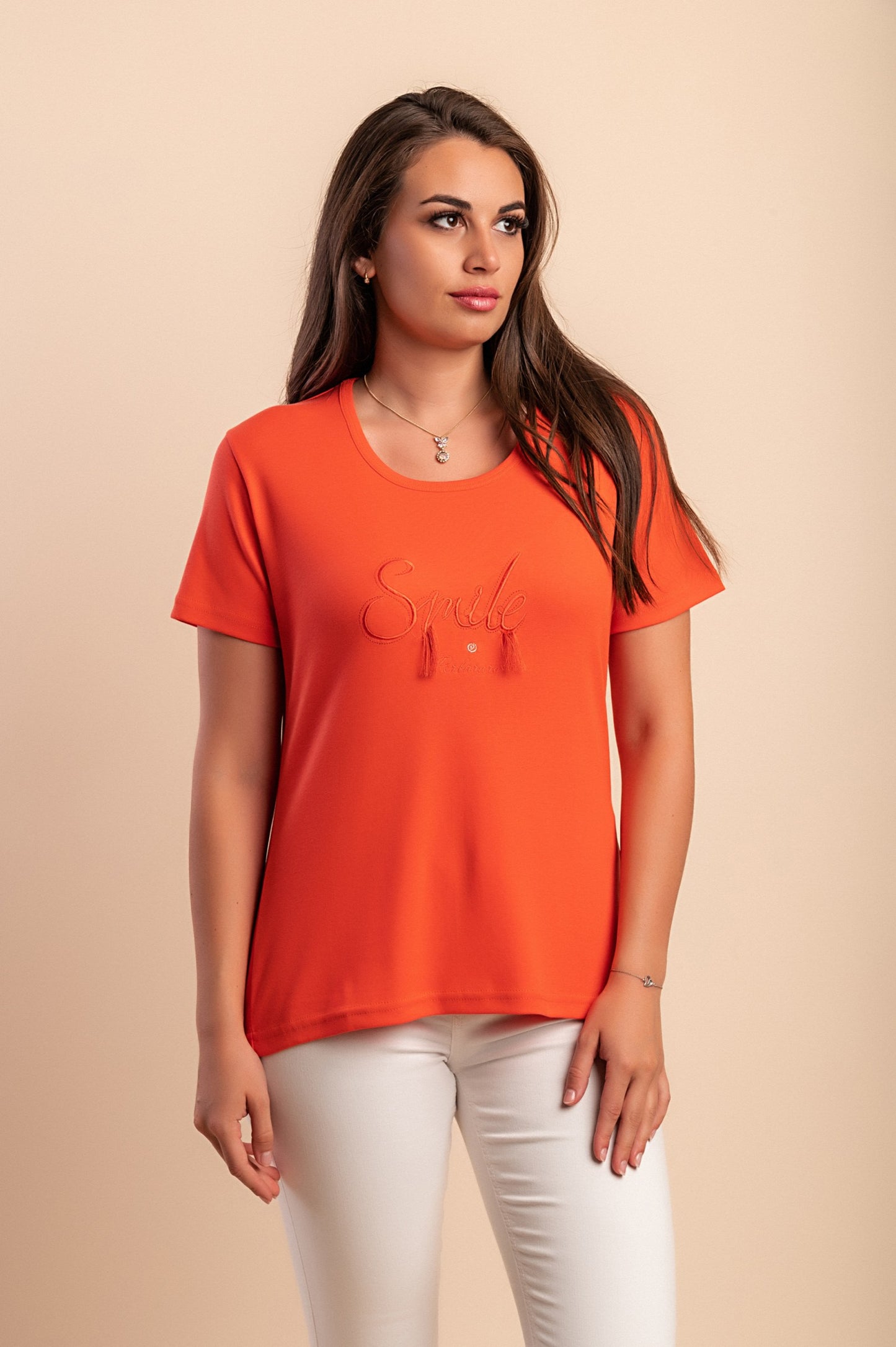 T-shirt in cotone con scollo rotondo, turchese