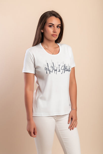T-shirt in cotone con stampa, azzurra