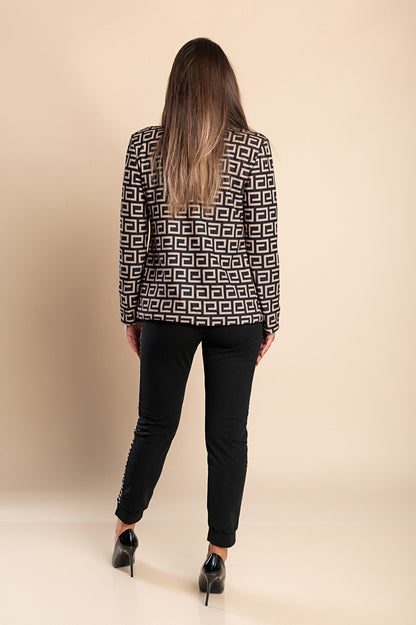 Completo pantalone con blazer elegante con stampa geometrica Nunzia, beige