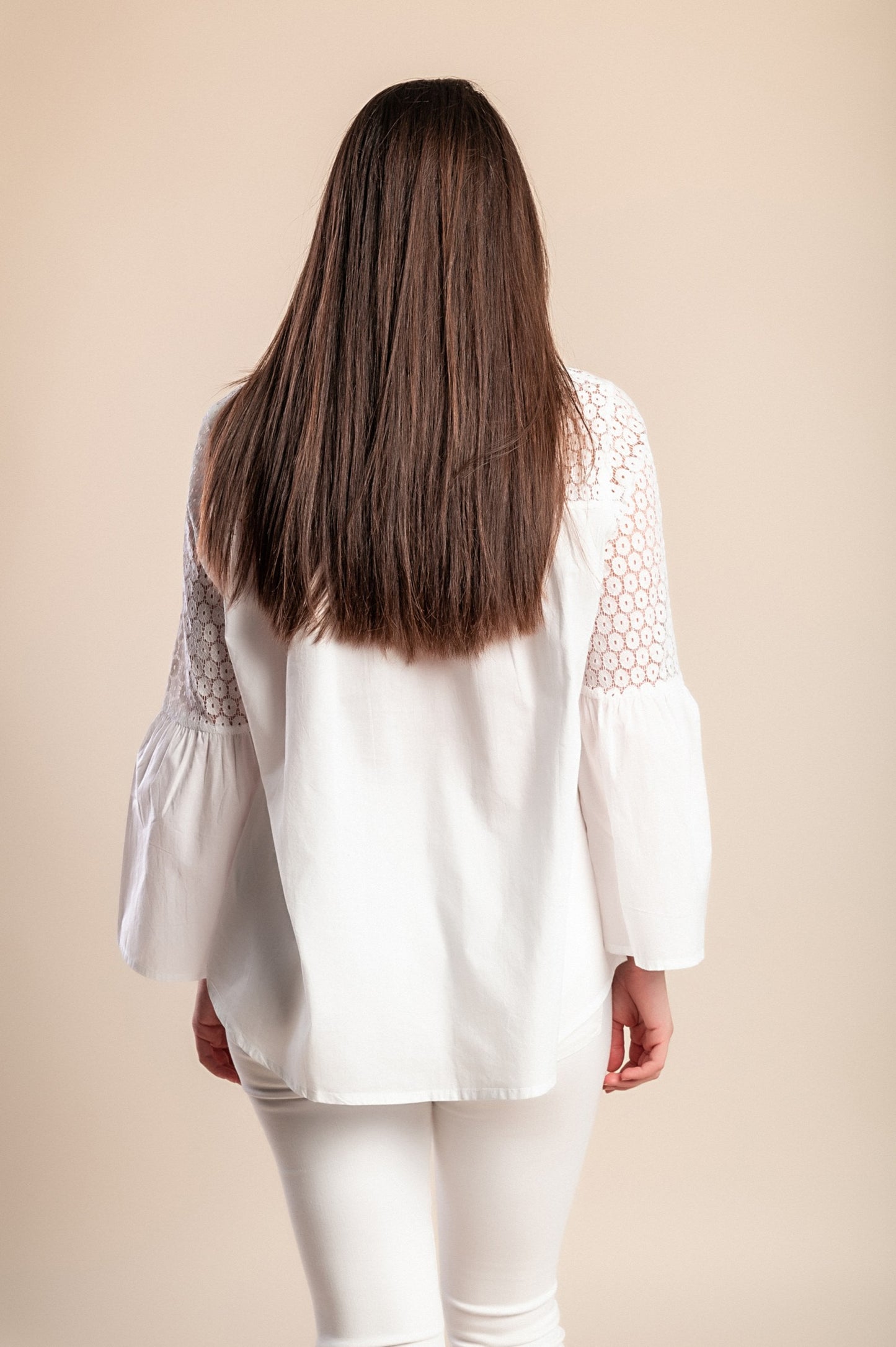 Camicetta in cotone con pizzo, bianca