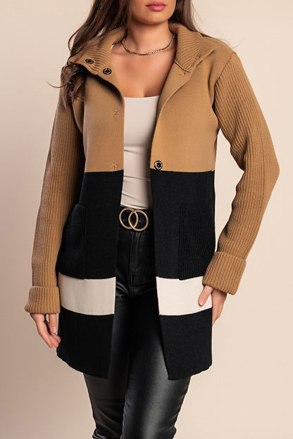 Cardigan in maglia stampata, Cammello/nero/bianco