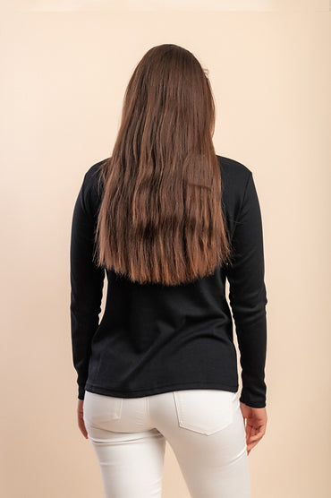 Top a maniche lunghe in cotone, nero