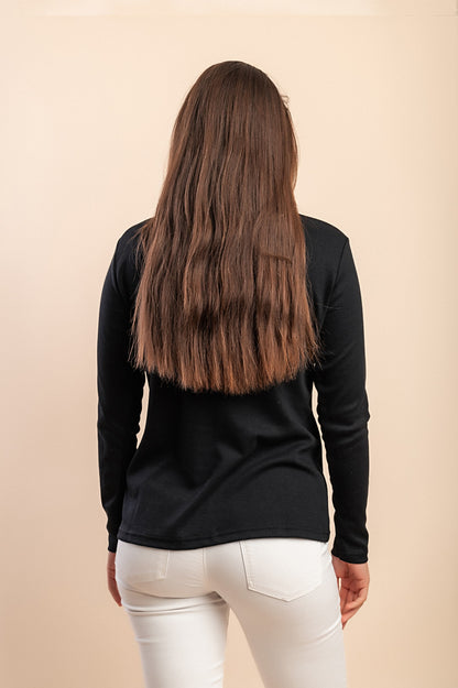 Top a maniche lunghe in cotone, nero