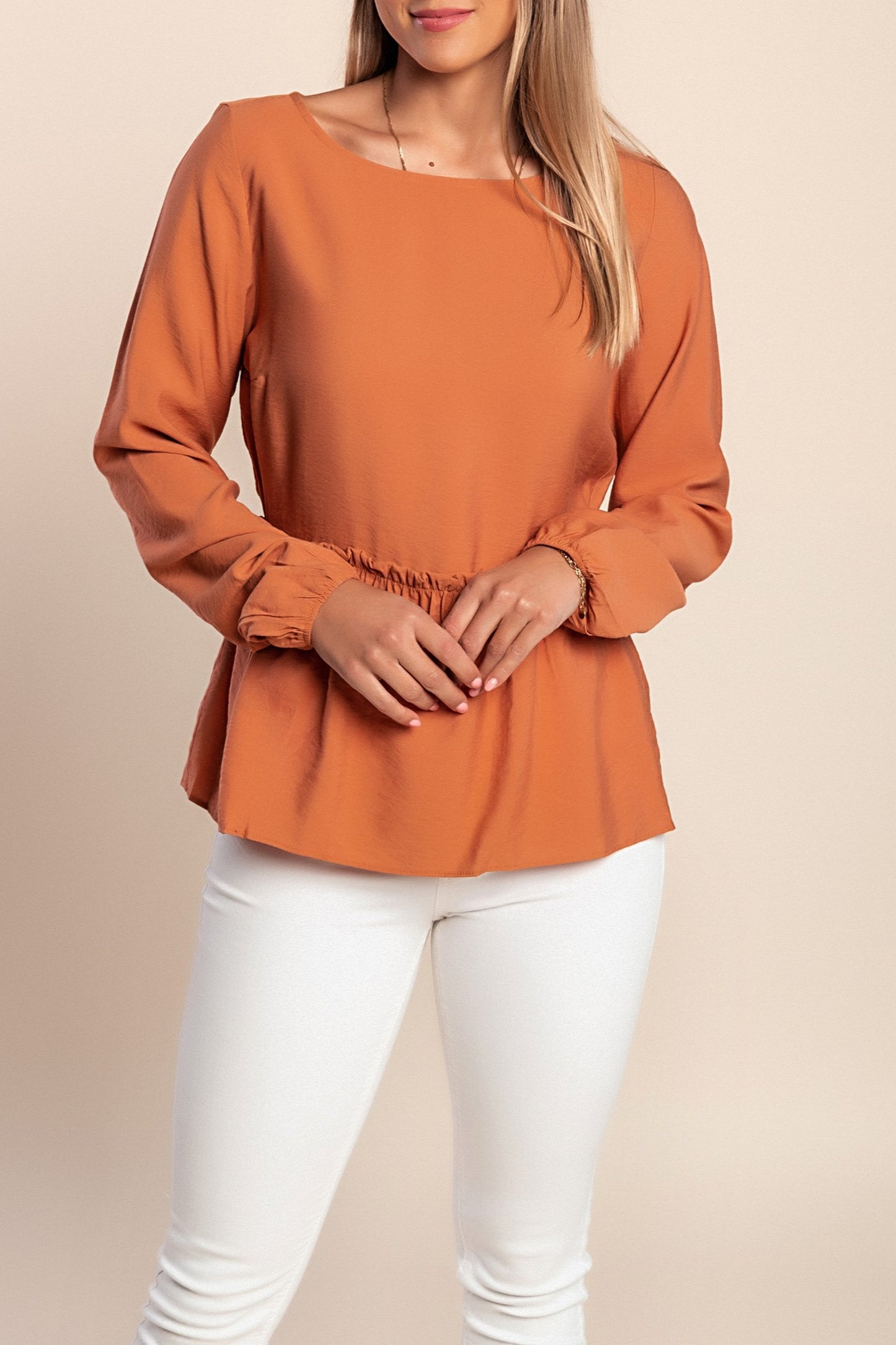 Camicetta a maniche lunghe taglie forti, mattone