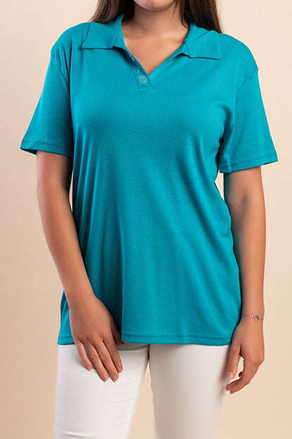 T-shirt in cotone con colletto, nera