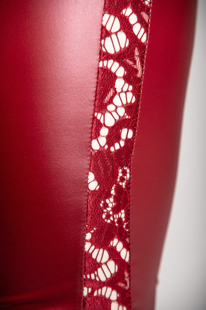 Eleganti leggings in ecopelle con pizzo Margaretta, nero
