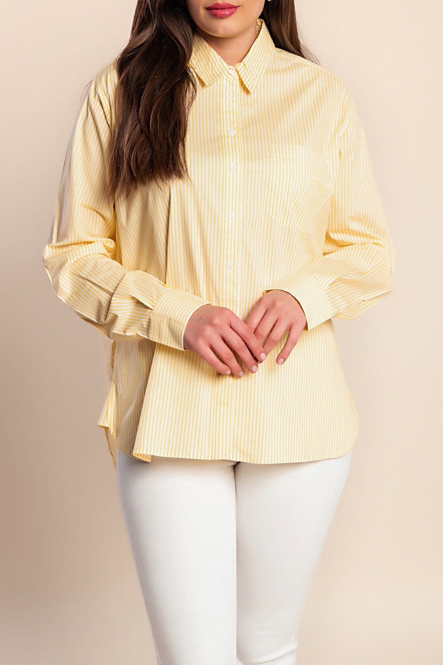 Camicia in cotone a maniche lunghe, gialla