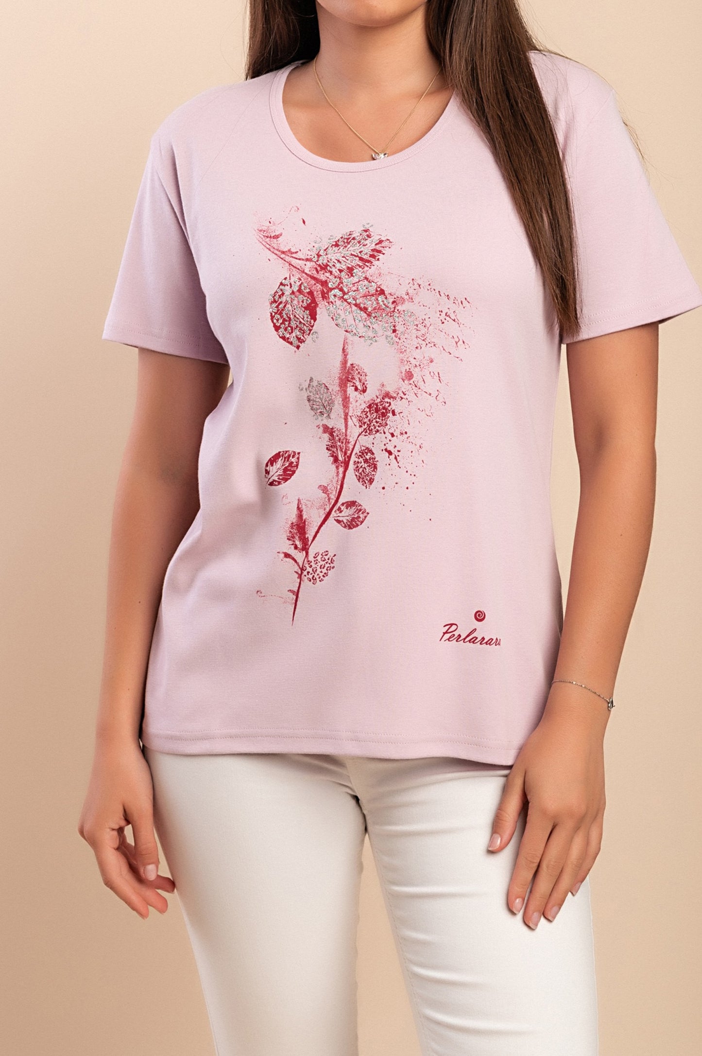 T-shirt in cotone con stampa, rosa chiaro