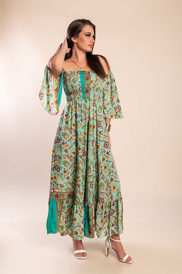 Abito maxi con stampa, multicolore