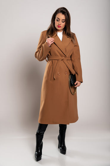 Elegante cappotto lungo con bottoni, color cammello