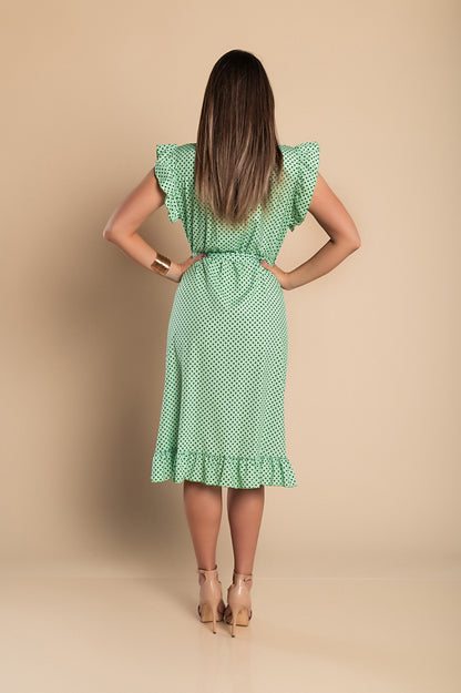 Abito midi con fantasia a pois, rosso