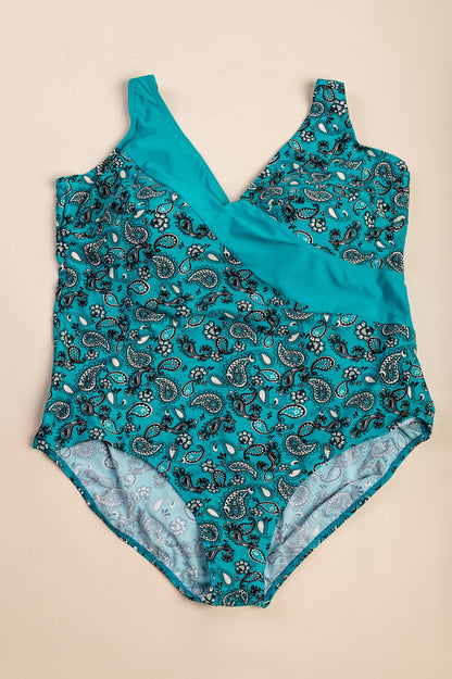 Costume da bagno stampato taglie forti, turchese