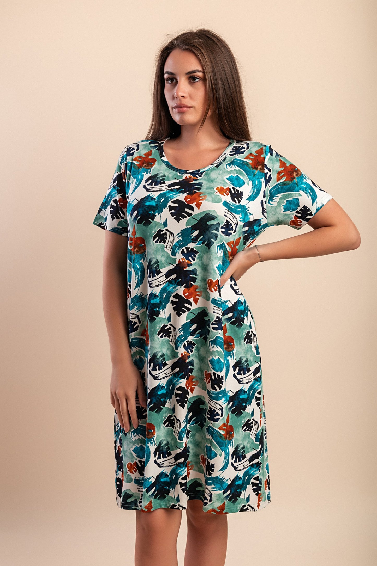 Abito midi con stampa, blu