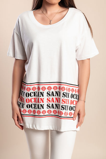 T-shirt in cotone taglie forti con stampa, bianca