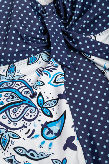 Costume intero taglie forti con stampa, blu