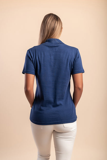 T-shirt in cotone con colletto, blu scuro