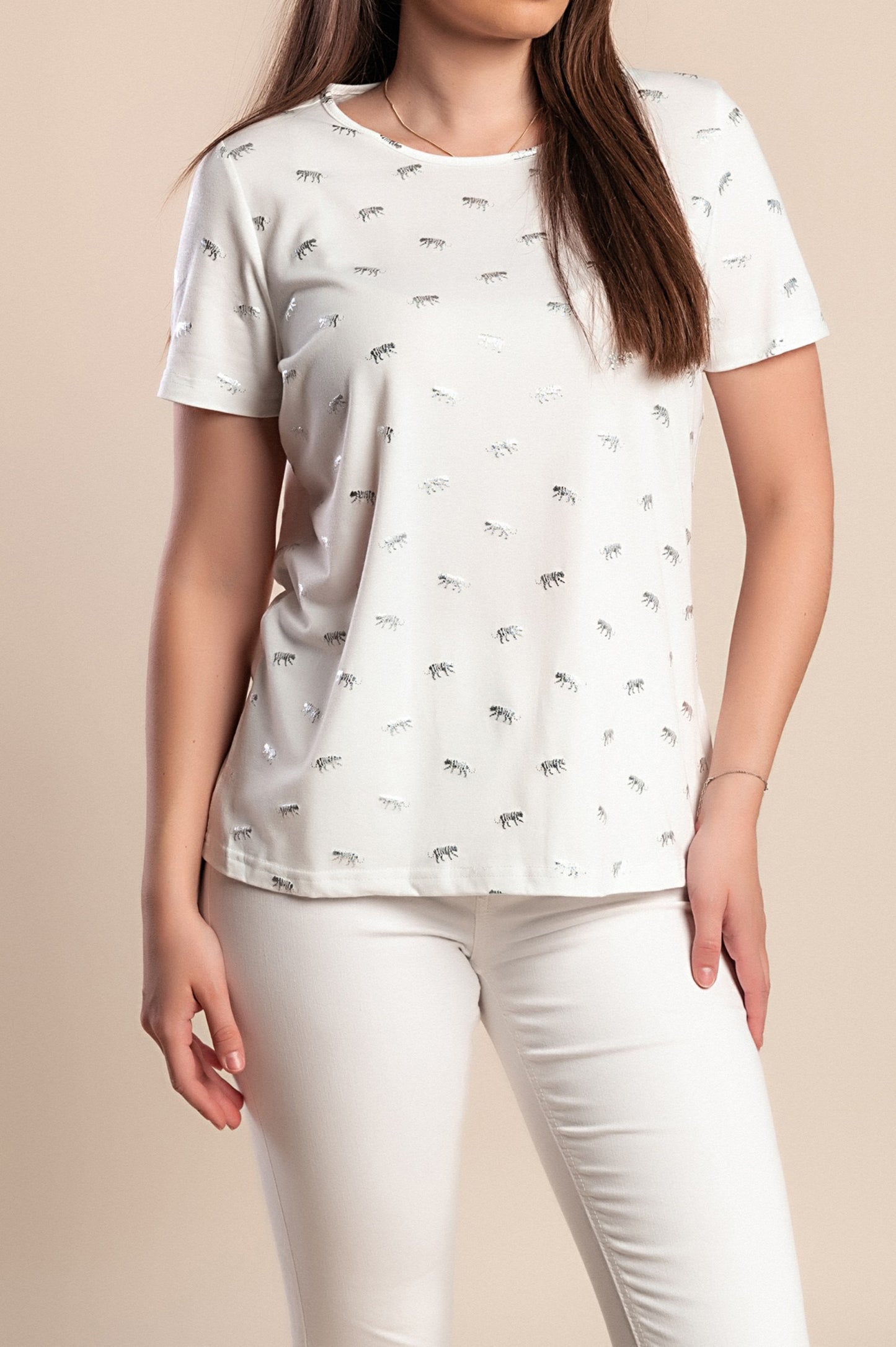 T-shirt stampata taglie forti, bianca