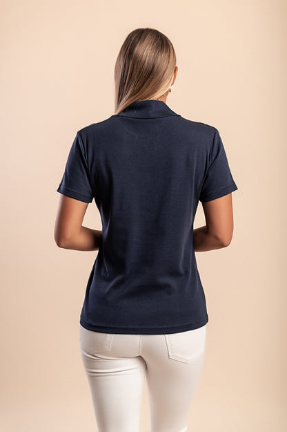 T-shirt in cotone con colletto, blu scuro