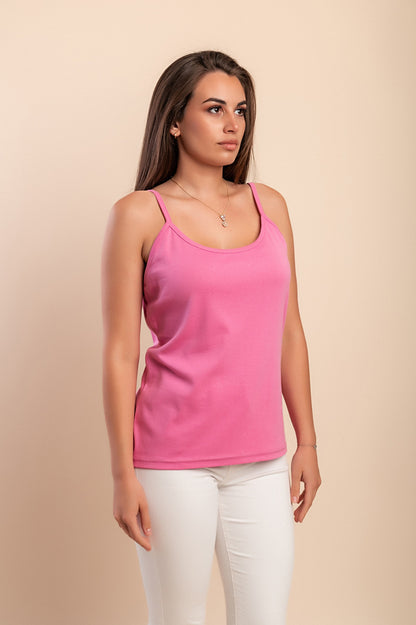 Top in cotone con spalline sottili, beige