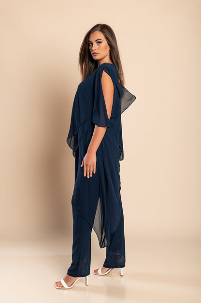 Set di elegante tunica traslucida e pantaloni lunghi  Claudette, neri