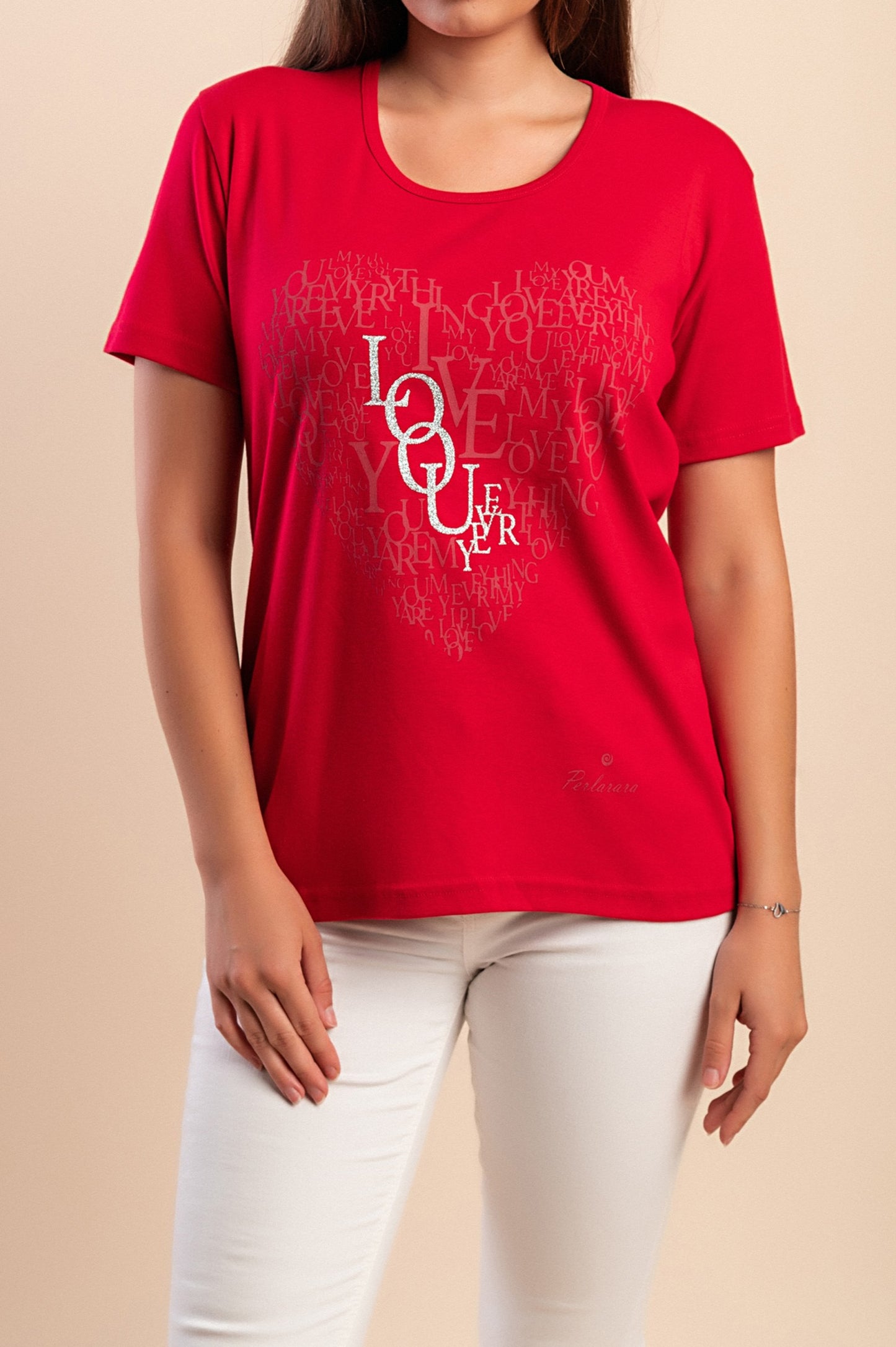 T-shirt in cotone con stampa, rossa