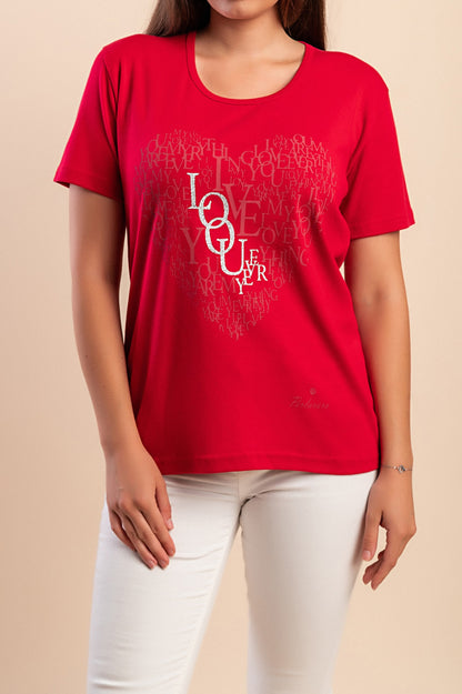 T-shirt in cotone con stampa, rossa
