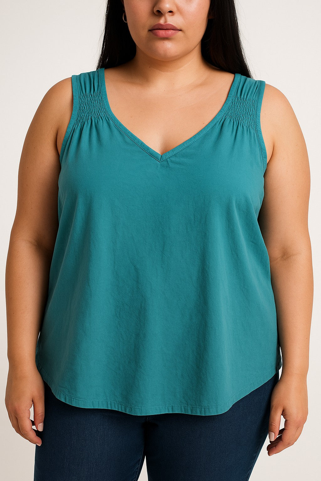 Top in cotone taglie forti, petrolio