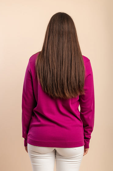 Felpa con zip in cotone, fucsia