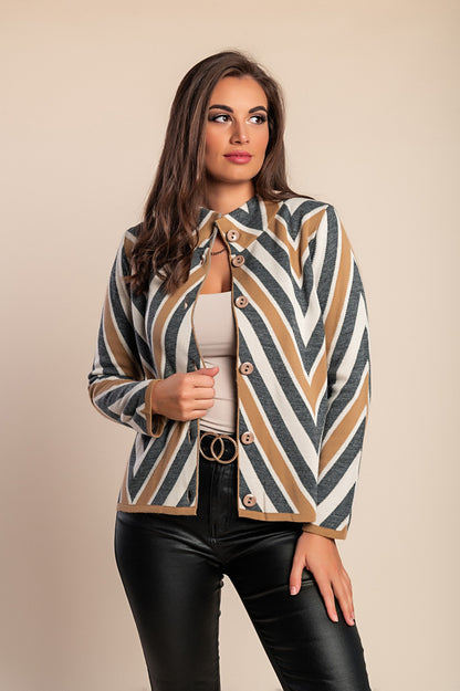 Cardigan in maglia con bottoni, beige/grigio/bianco