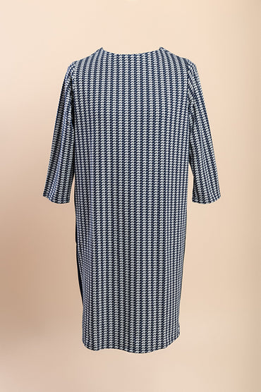 Abito midi taglie forti con stampa pepita, blu scuro