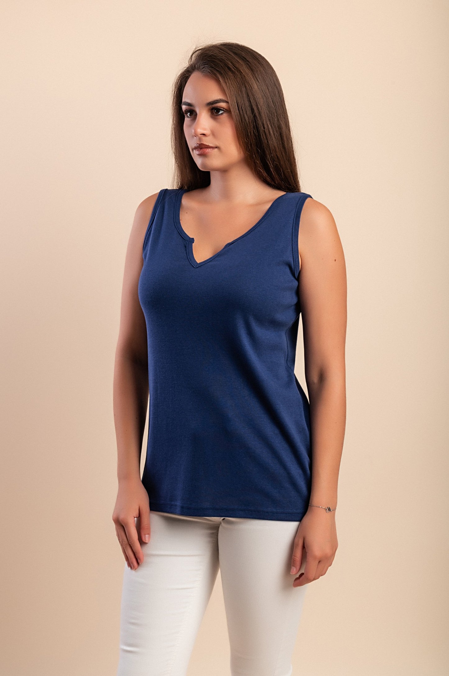 Camicia senza maniche in cotone, beige