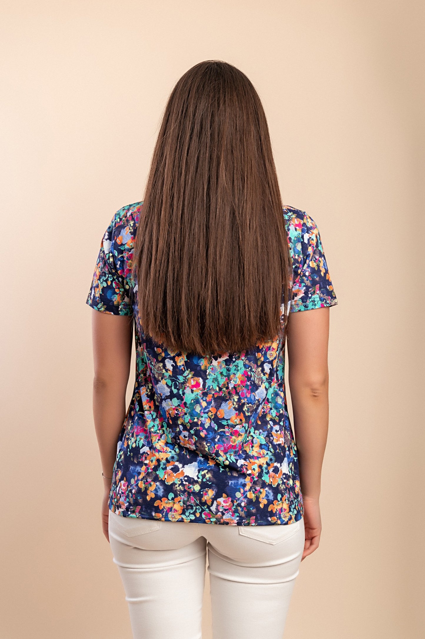 T-shirt con stampa floreale, blu scuro