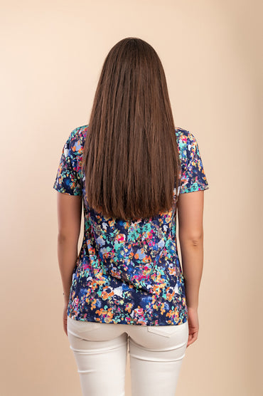 T-shirt con stampa floreale, blu scuro