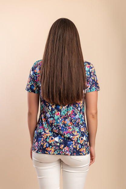 T-shirt con stampa floreale, blu scuro