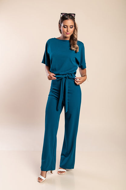 Tuta fashion con pantaloni lunghi ampi e maniche corte  Nelia, albicocca