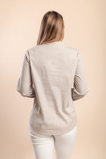 Camicia in cotone con stampa a righe, beige