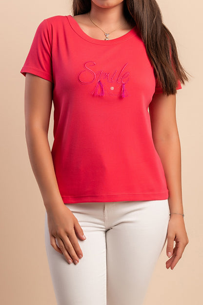 T-shirt in cotone con scollo rotondo, turchese